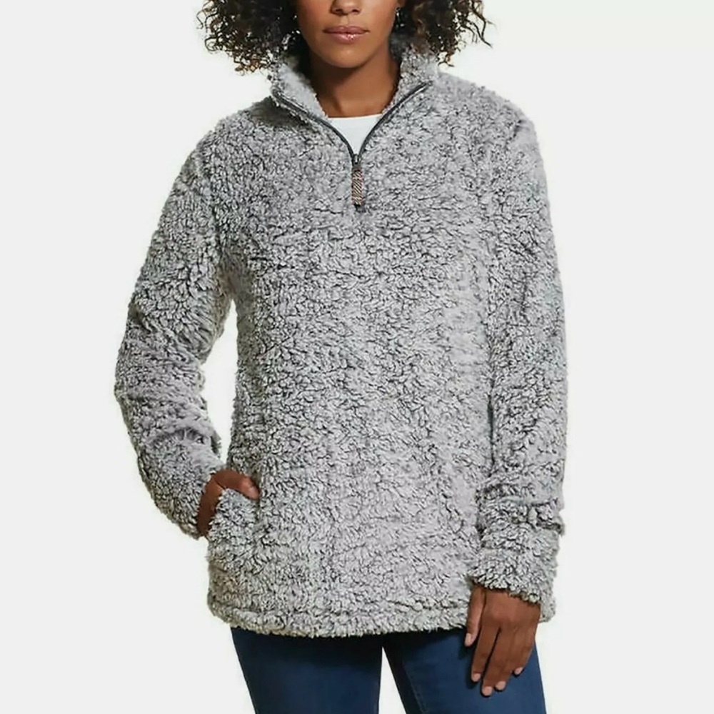 Weatherproof Vintage brand Gray Sherpa Half Zip Lined Pullover size Large